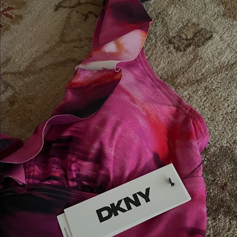 DKNY Vibrant Pink and Black One-Piece Swimsuit - Picture 4 of 7